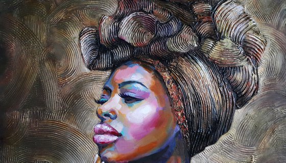 Painting portrait Gold of Africa, portrait of african woman