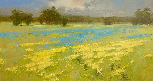 Meadow, Handmade oil painting One of a kind Large Size, Framed by Vahe Yeremyan