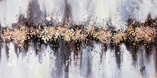 Painting with Gold and Silver Accents Abstract painting on canvas, Golden foil panoramic art by Annet Loginova