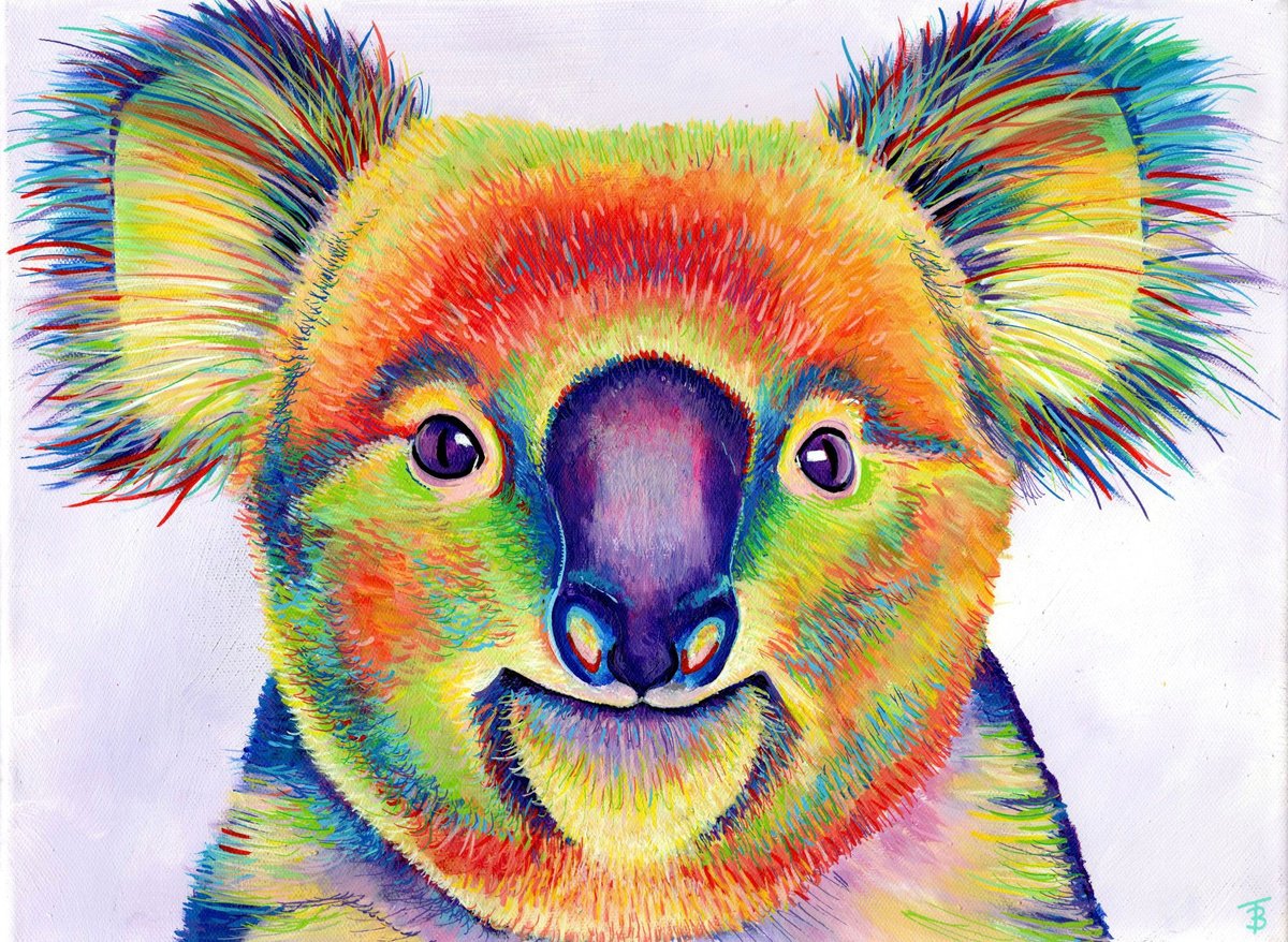 Expressive Animal Acrylic Painting By Tiffany Budd, 16 X 12", Lola Koala, Original Artwork