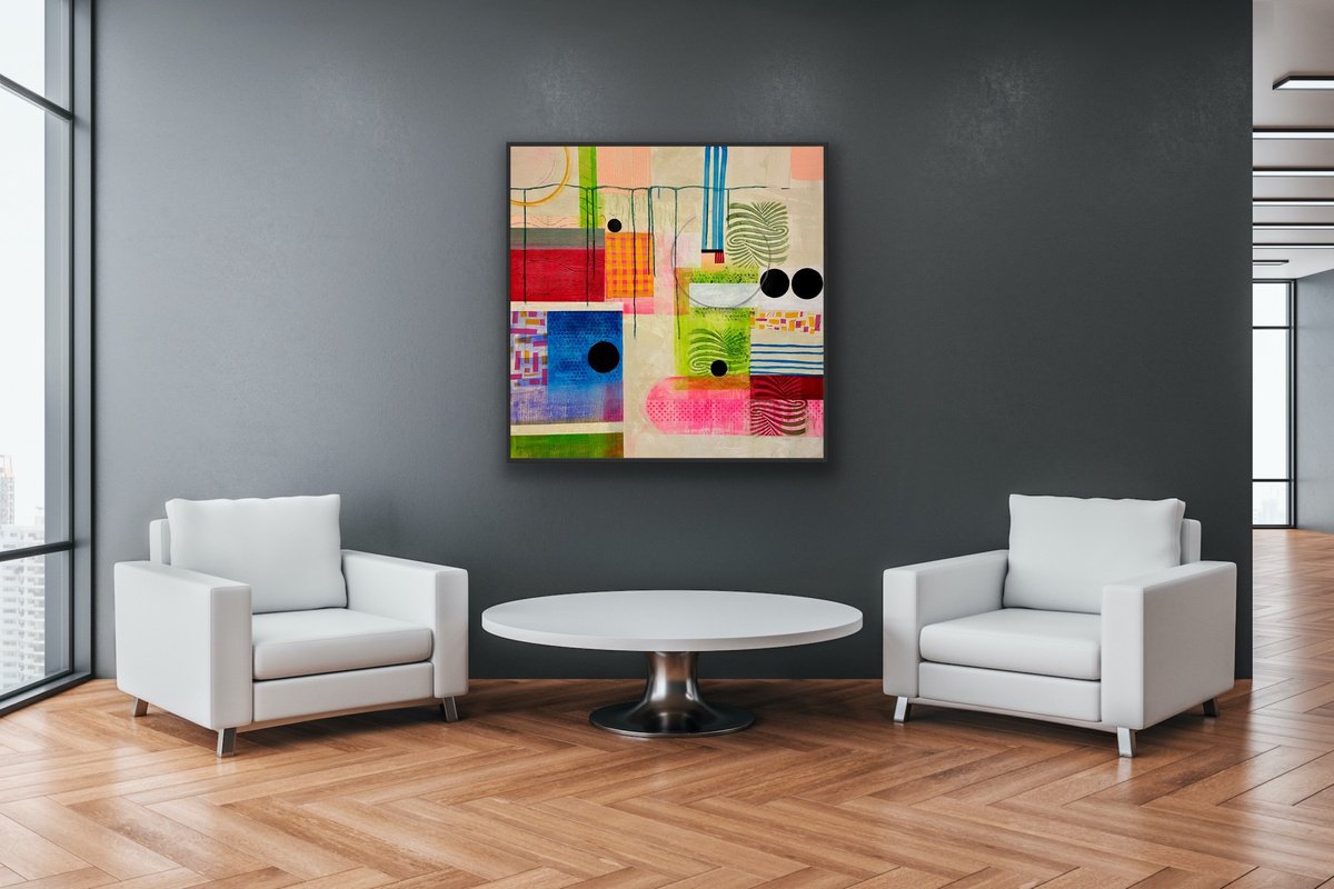 Geometric Abstract Acrylic Painting By Heather Matthews, 39 X 39, Miami Beach, Original Artwork