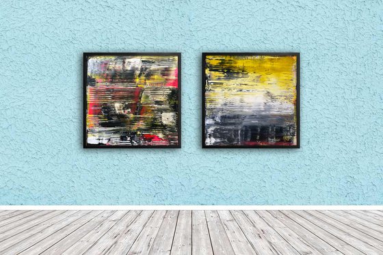 "Cutting In Lines" - FREE USA SHIPPING - Original PMS Abstract Diptych Acrylic Paintings On Plexiglass Framed - 52" x 26"