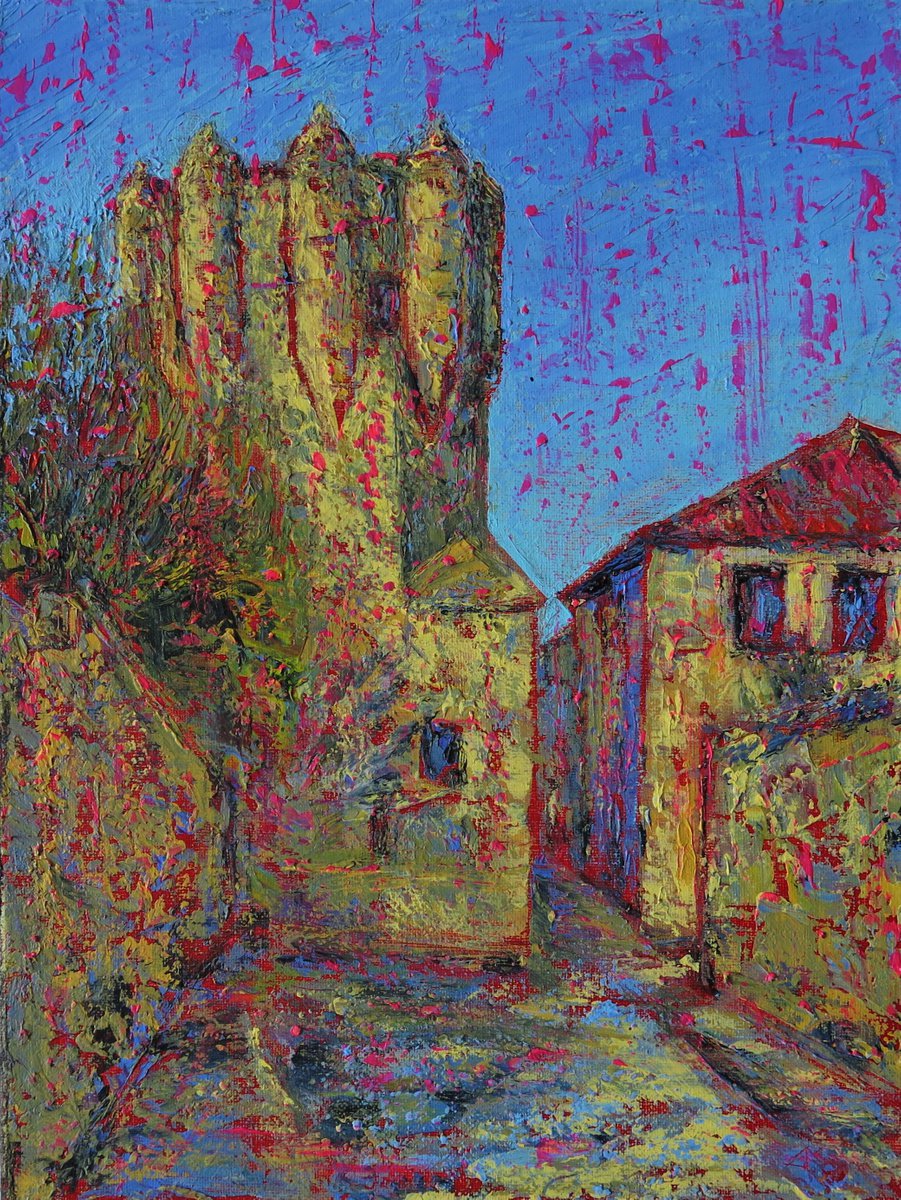 Impressionistic Cityscapes Acrylic Painting By Denys Kuvaiev, 12 X 16, Torre Del Clavero, Original Artwork