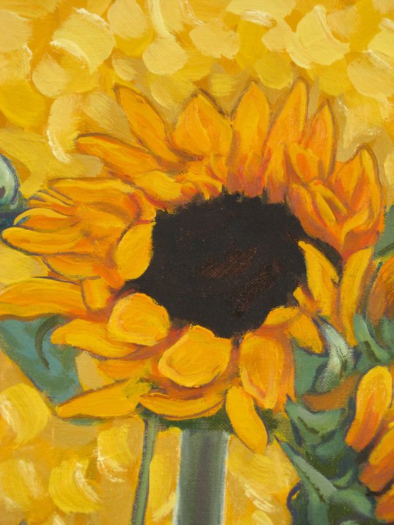 Sunflowers in a Red Vase