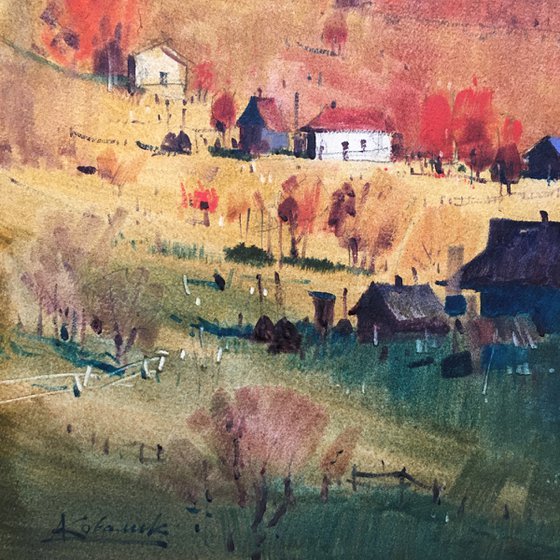 Original watercolor painting. Landscape painting Carpathian. One of a kind art