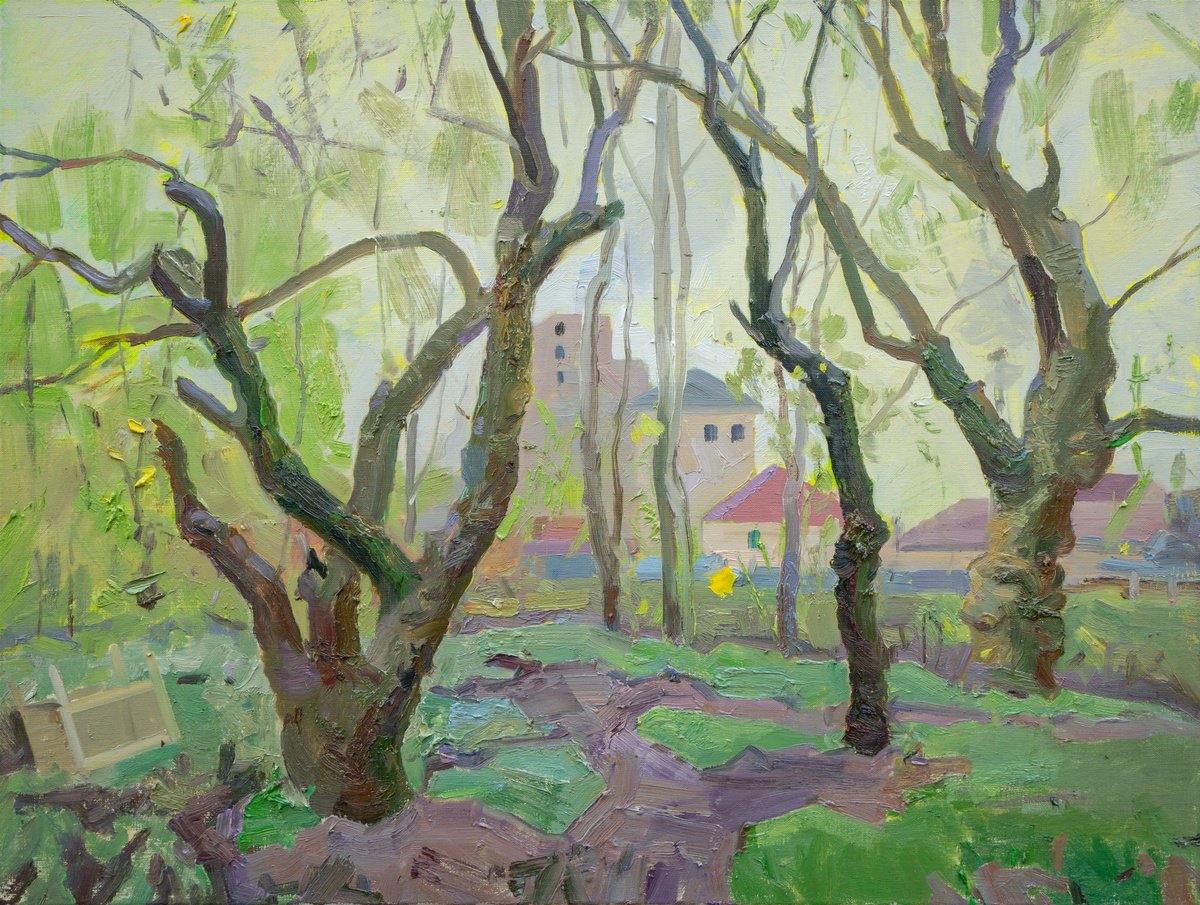 Impressionistic Landscape Oil Painting By Victor Onyshchenko, 31 X 24", A Spring Day, Original Artwork