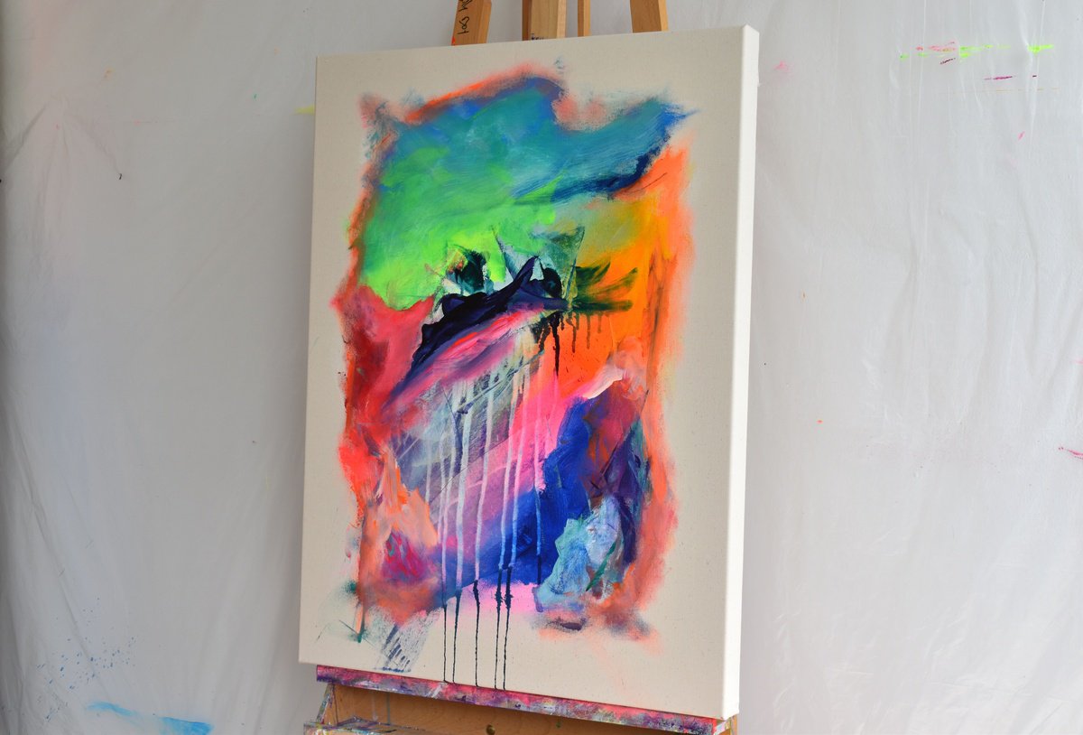 Abstract Acrylic Painting By Sebastian Merk, 24 X 31", Magic Rain, Original Artwork