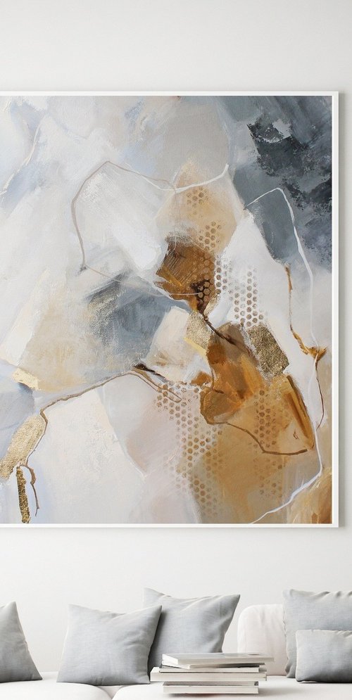 "Seclusion" Brown blue gray abstract art by Yana Sagan
