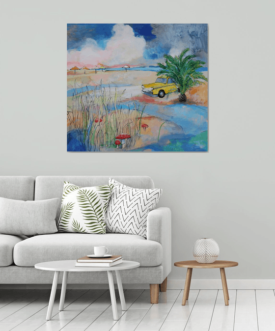 Сhecker. Mushrooms. Beach