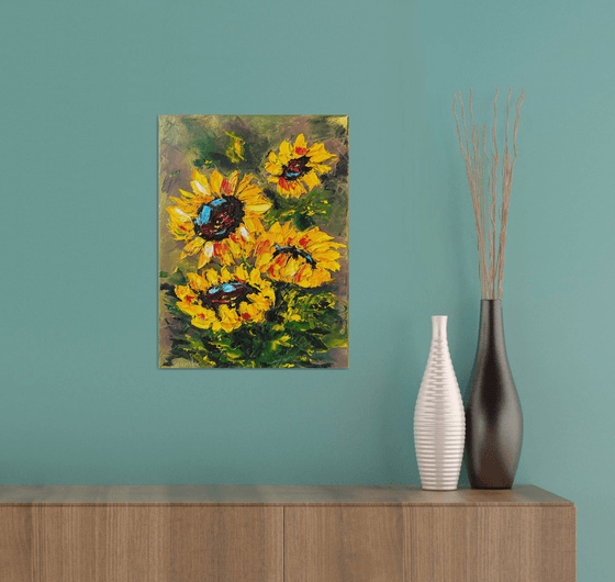 Texture Sunflower impasto art