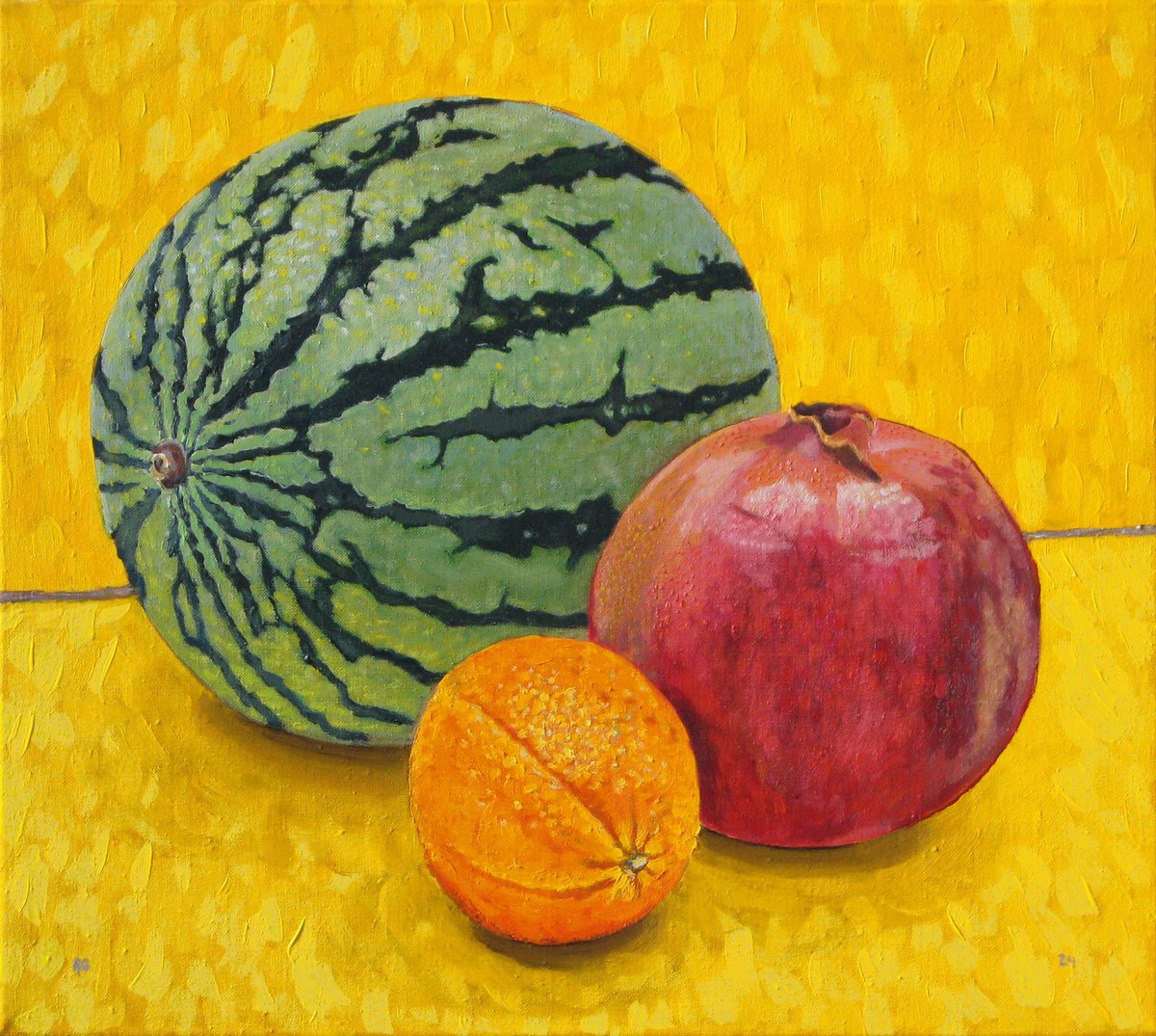 Still Life Oil Painting By Richard Gibson, 18 X 16", Mixed Fruit., Original Artwork