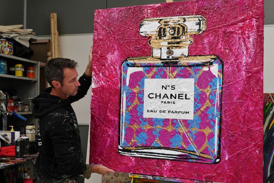 Pink Silk and Chanel 120cm x 120cm Huge Texture Urban Pop Art