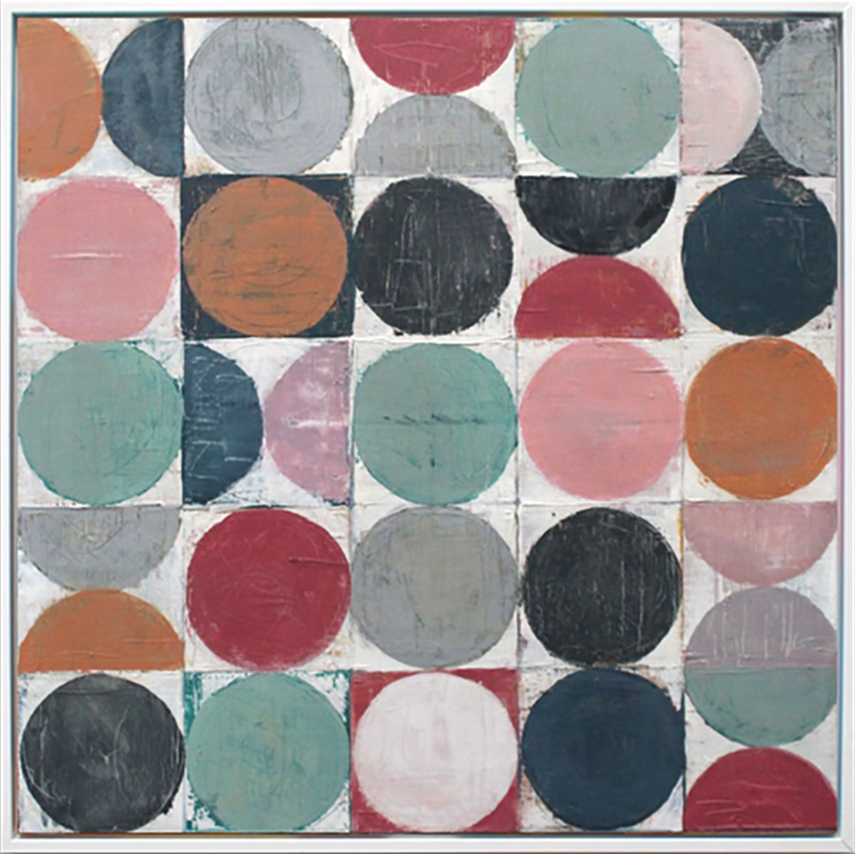 Geometric Abstract Acrylic Painting By Andrew Watt, 31 X 31, Vintage Spheres No 3 (Framed), Original Artwork