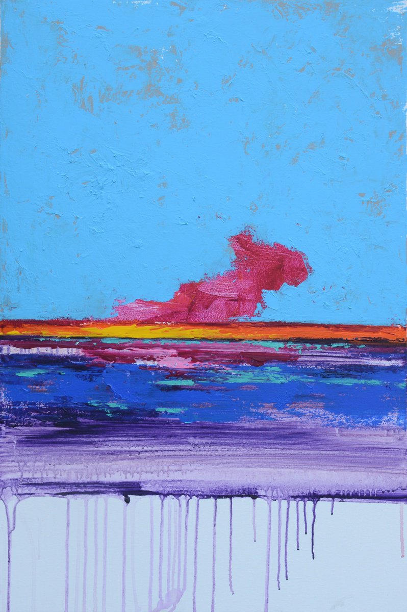 Abstract Acrylic Painting By Jianzhe Chon, 24 X 35, Sky Abstract 039, Original Artwork