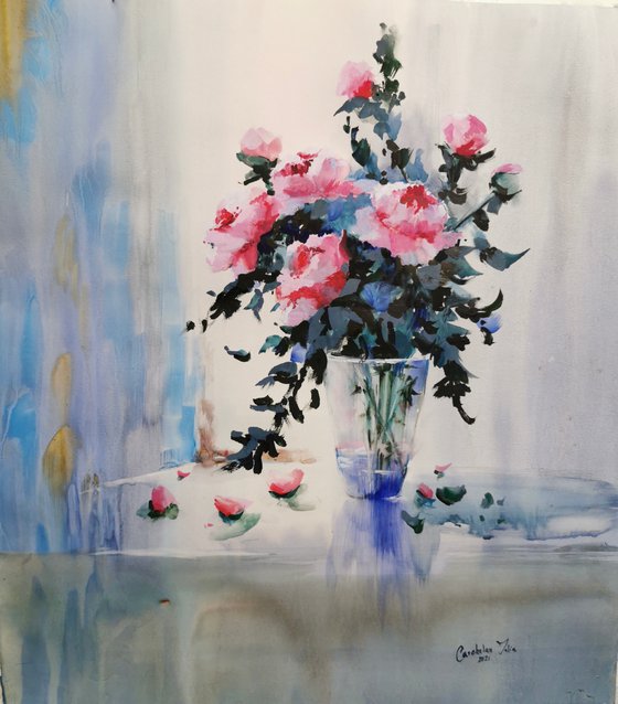 Watercolor “Still life. Peonies perfume” perfect gift