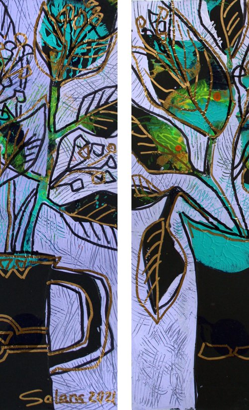 Bouquets / Stylized / Diptych /  ORIGINAL PAINTING by Salana Art Gallery