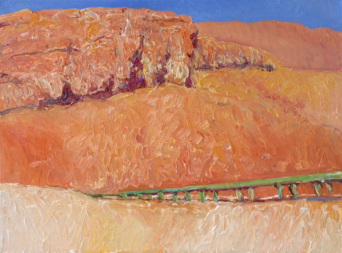 Expressive Landscape Oil Painting By Suren Nersisyan, 24 X 18", Road In The Desert, Original Artwork