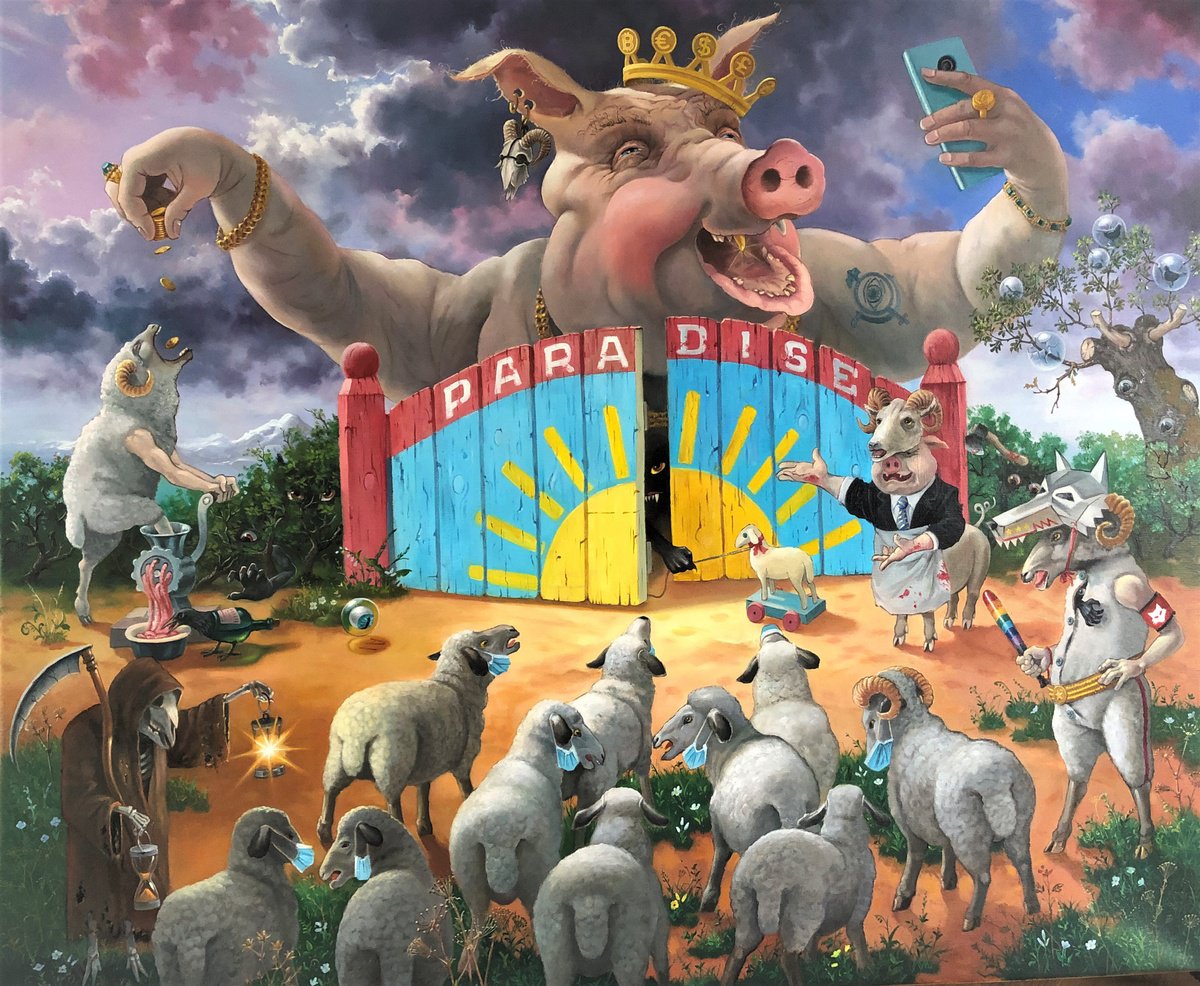 Photorealistic Animal Oil Painting By Alexander Mikhalchyk, 47 X 39, ?onvincing Argument, Original Artwork