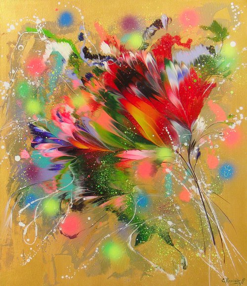 Festive bouquet on a golden background by Irini Karpikioti