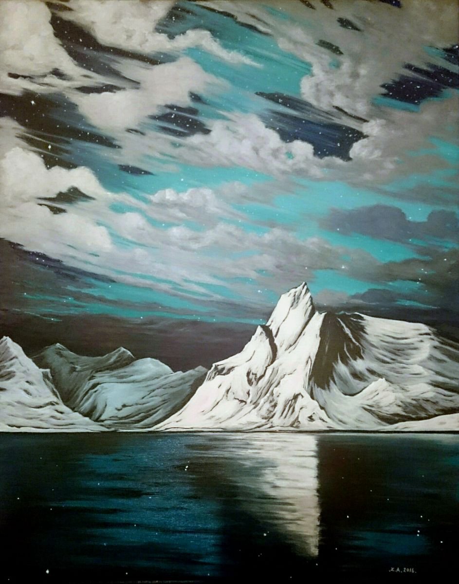 Landscape Acrylic Painting By Zoe Adams, 16 X 20", Ice Mountain, Original Artwork
