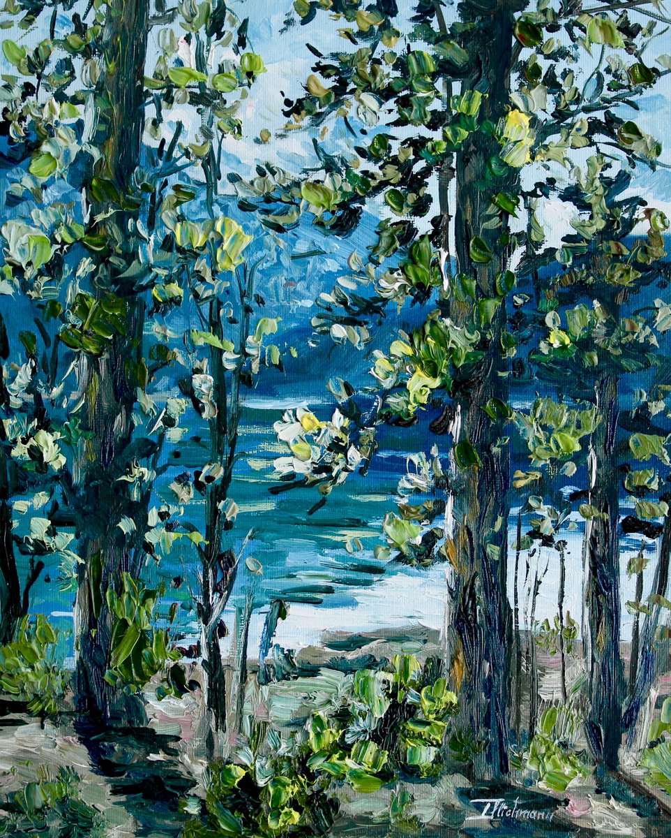 Impressionistic Landscape Oil Painting By Liza Illichmann, 9 X 12", At The River, Original Artwork