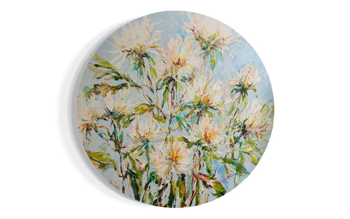 Impressionistic Botanical Oil Painting By Olga Beketova, 35 X 35", Magic Of Moment, Original Artwork