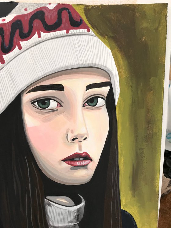 Portrait with Bobble Hat- original painting