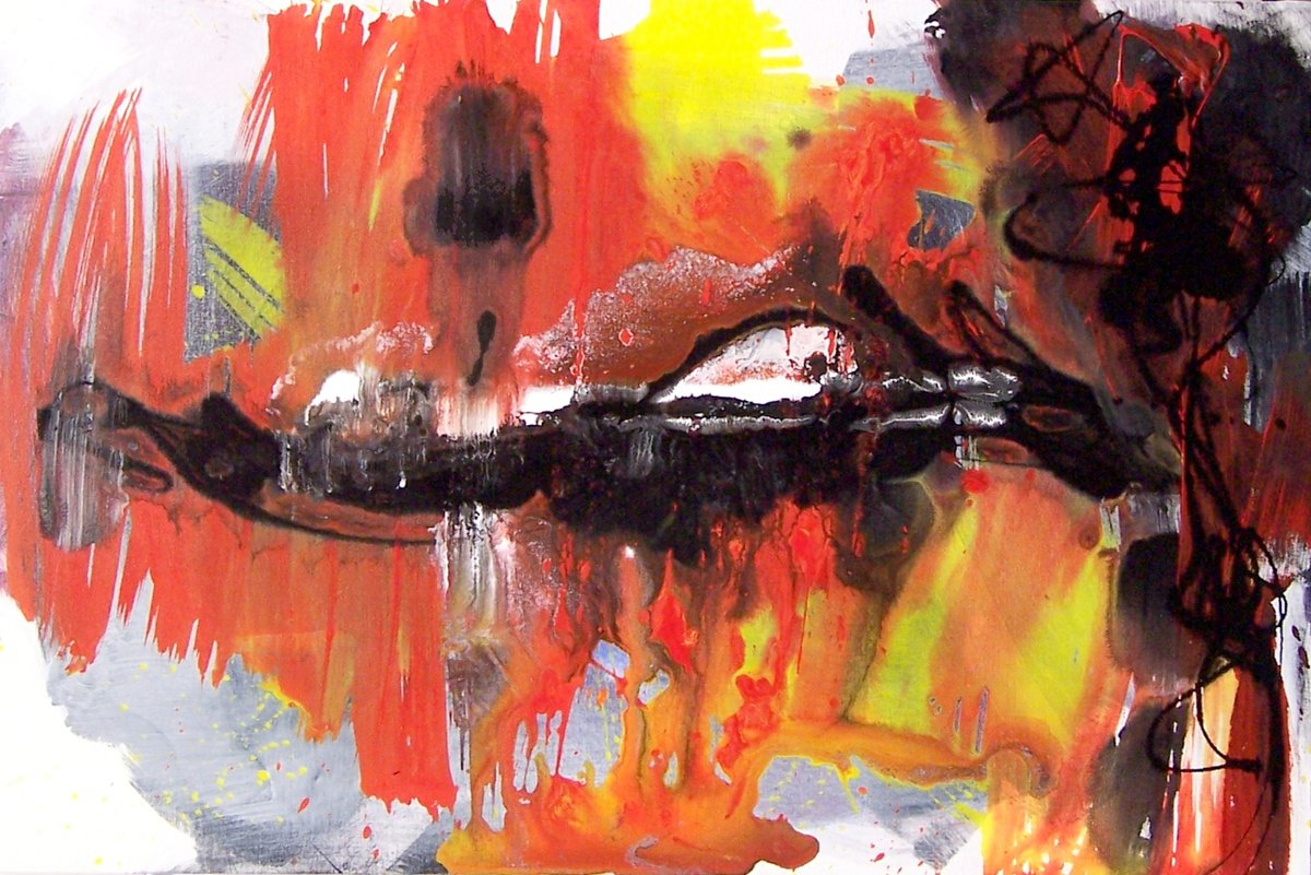 Expressive Abstract Acrylic Painting By Newel Hunter, 36 X 24", Autumn Nocturne, Original Artwork