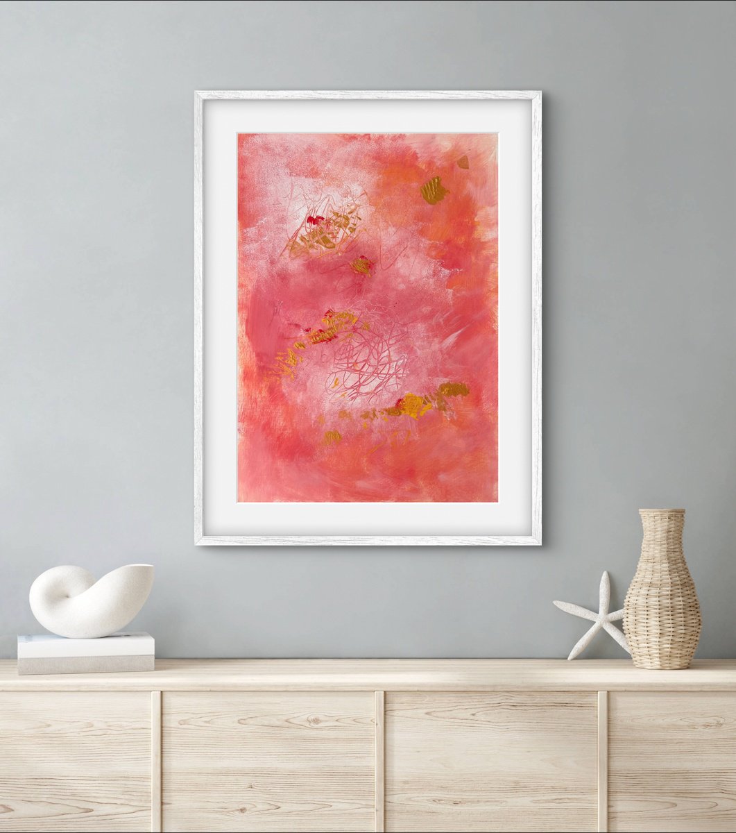 Impressionistic Abstract Acrylic Painting By Maiia Axton, 12 X 17", Abstract / Coral Symphony, Original Artwork