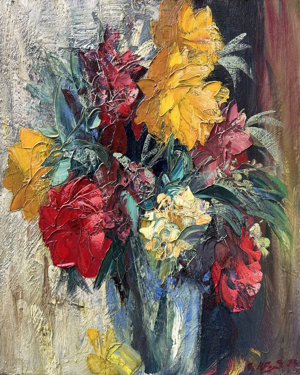 Impressionistic Botanical Oil Painting By Kamo Atoyan, 16 X 20", Textures Of Bloom, Original Artwork