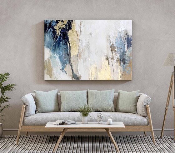 "Avalanche" Blue and gold abstract art