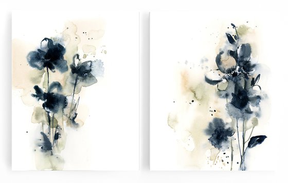 Abstract Florals Watercolor Painting 2 set