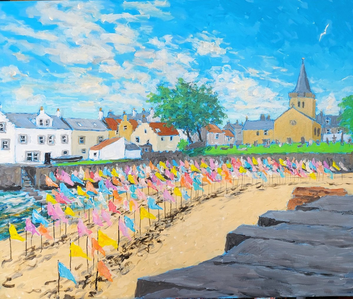 Landscape Acrylic Painting By Colin Ross Jack, 24 X 20, Beach Of Dreams, Original Artwork