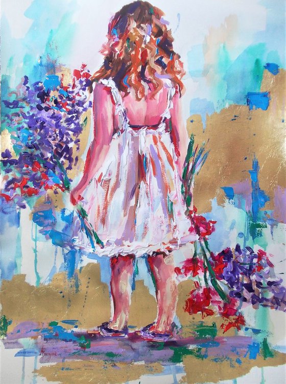 Innocence -Little Girl Acrylic Mixed Media  Painting on Paper