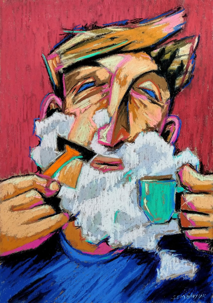 Impressionistic Portrait Pastel Drawing By Evgen Semenyuk, 16 X 20, Frothy Coffee, Sir, Original Artwork