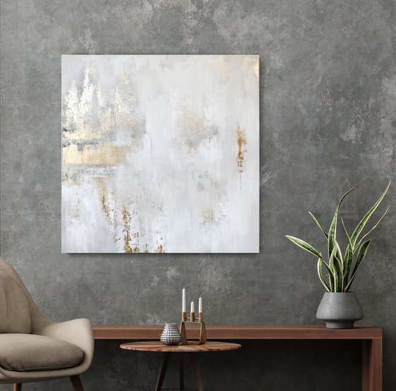 "Cascade 6" Gold white abstract acrylic art