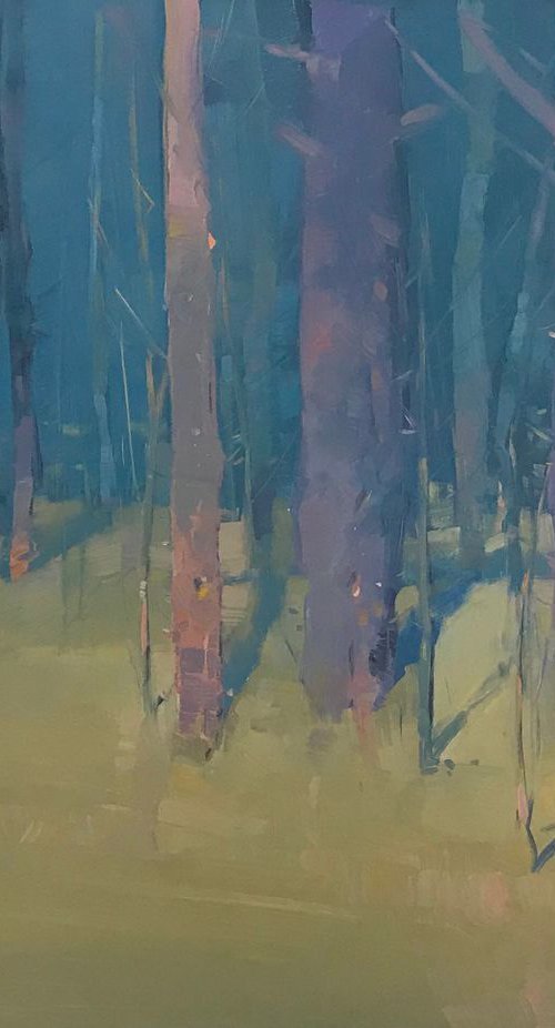 Moon Trees, Landscape oil painting, Handmade artwork, by Vahe Yeremyan