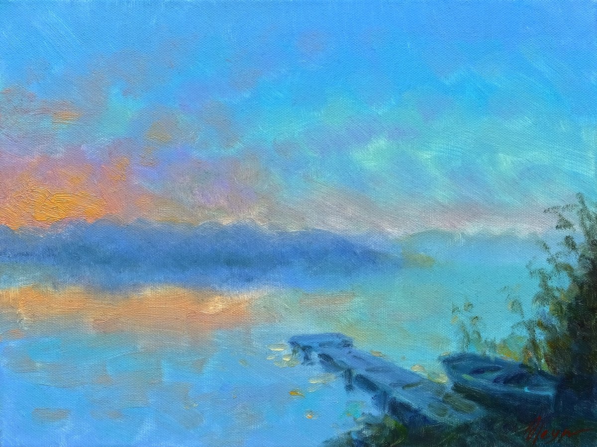 Impressionistic Landscape Oil Painting By Dmitry Oleyn, 16 X 12, New Sunrise, Original Artwork