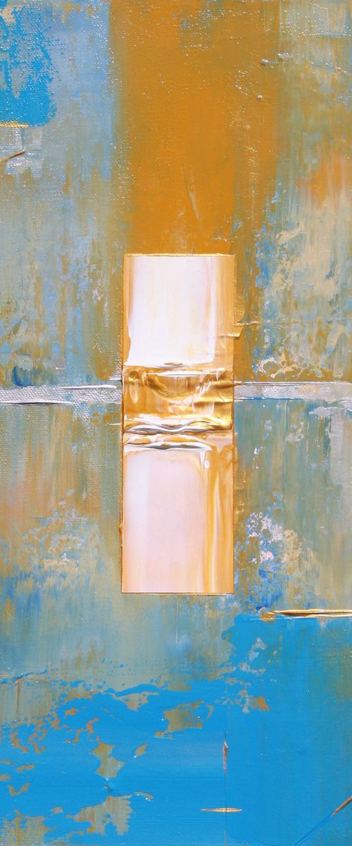 Blue Silver Abstract with Gold White Pattern by Robert Lynn