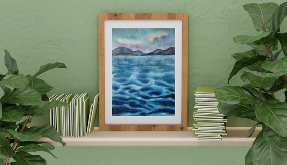 Mediterranean Sea - original minimalistic seascape watercolor