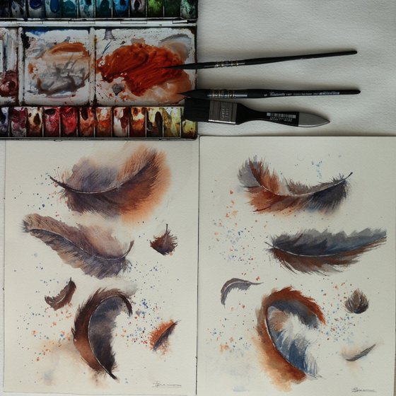 Set of 2 feathers (9"x12")x2