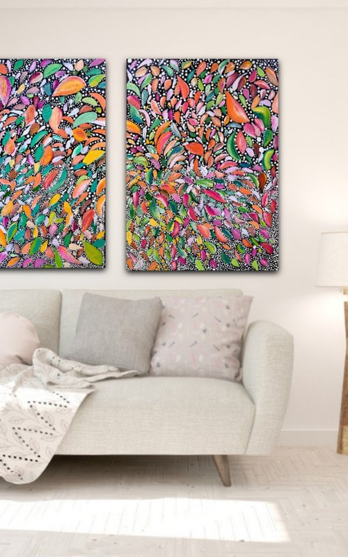 Artwork Acrylic on canvas,  Diptych, Ready to hang "THE JOY OF LIVING" by Sanja Jancic