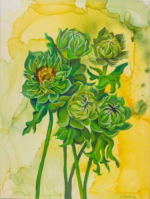 Green Sunflowers by Olga Volna