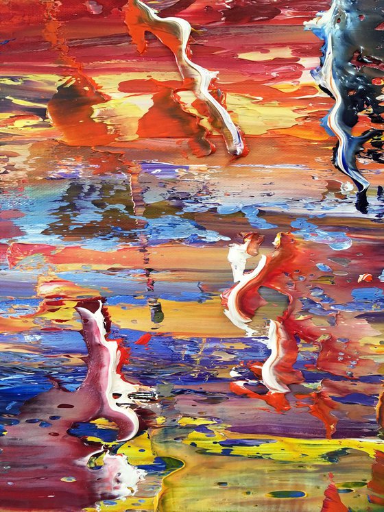 "Go With The Flow" - FREE WORLDWIDE SHIPPING - Original PMS Abstract Oil Painting On Canvas - 36" x 18"