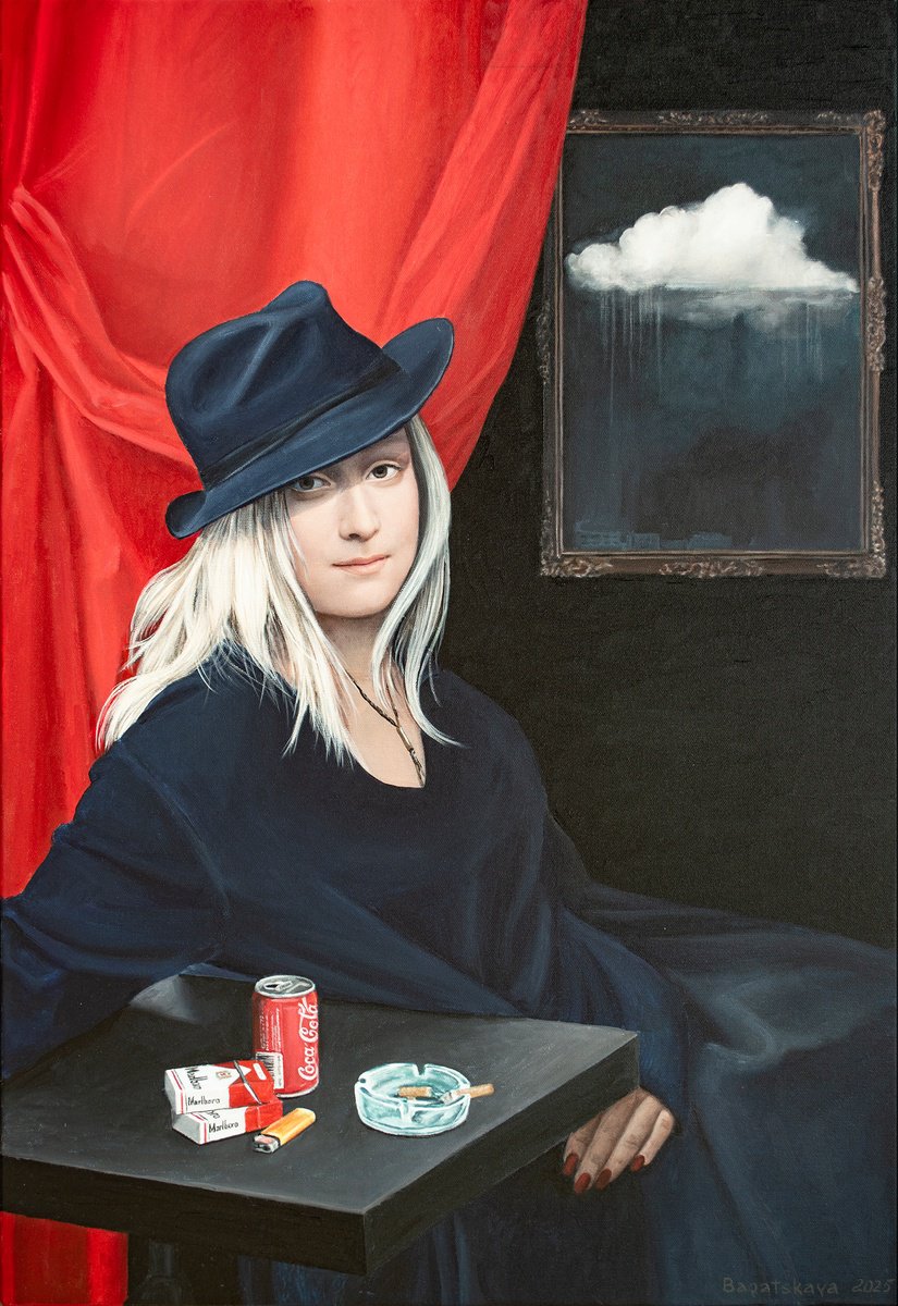 Photorealistic Portrait Acrylic Painting By Nataliya Bagatskaya, 24 X 31", Miss Marlboro, Original Artwork