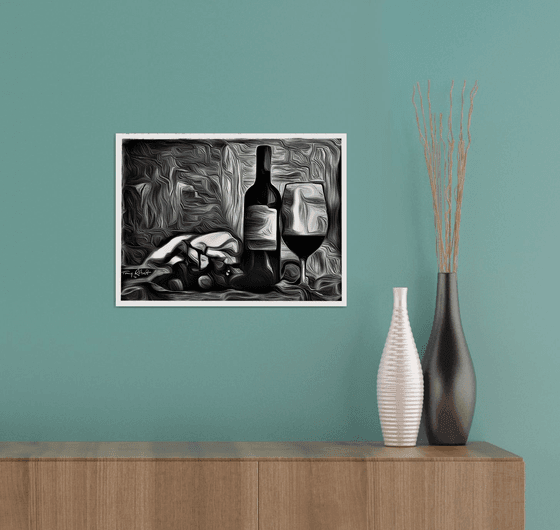 Still life with wine - drawing
