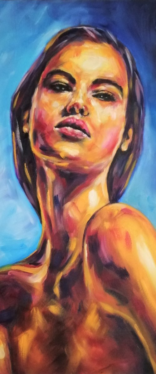 She in the Sun - original oil on canvas portrait painting by Mateja Marinko