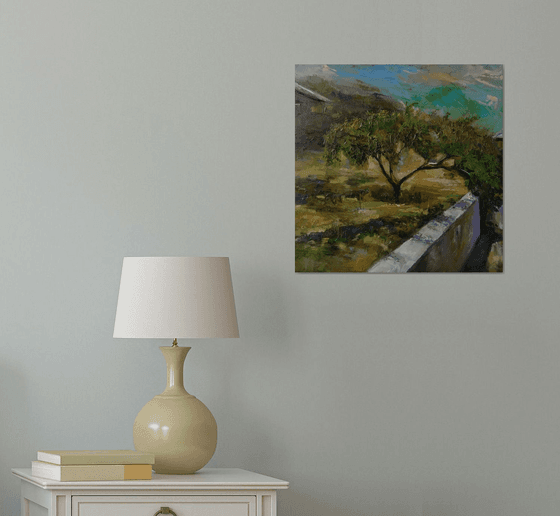 Peach tree(42x42cm, oil painting, impressionism, ready to hang)