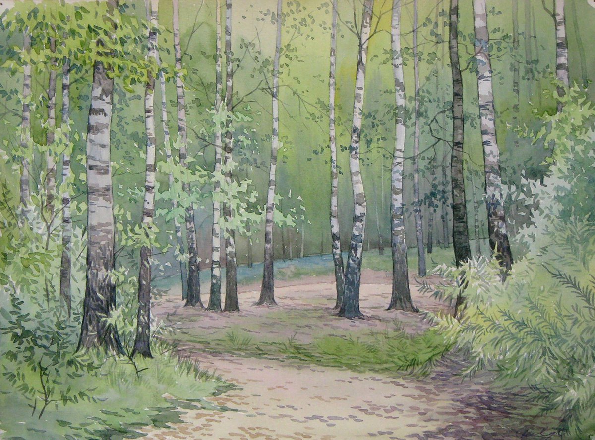 Impressionistic Landscape Watercolour By Valeriy Savenets-1, 16 X 12", Forest Sketch, Original Artwork