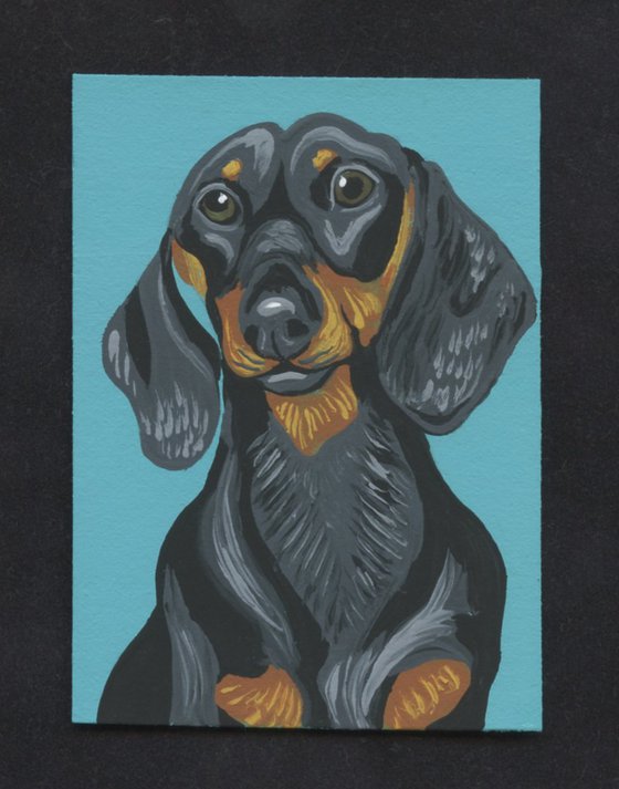 ACEO ATC Original Miniature Painting Dachshund Doxie Pet Dog Art-Carla Smale